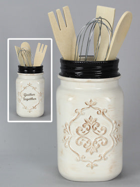 Ceramic Mason Jar Utensil Crock Vintage Crossroads