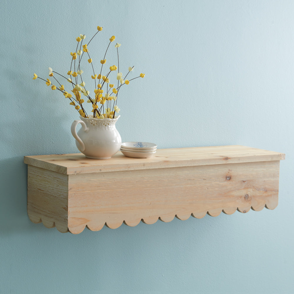 Natural Wood Scalloped Floating Shelf Vintage Crossroads