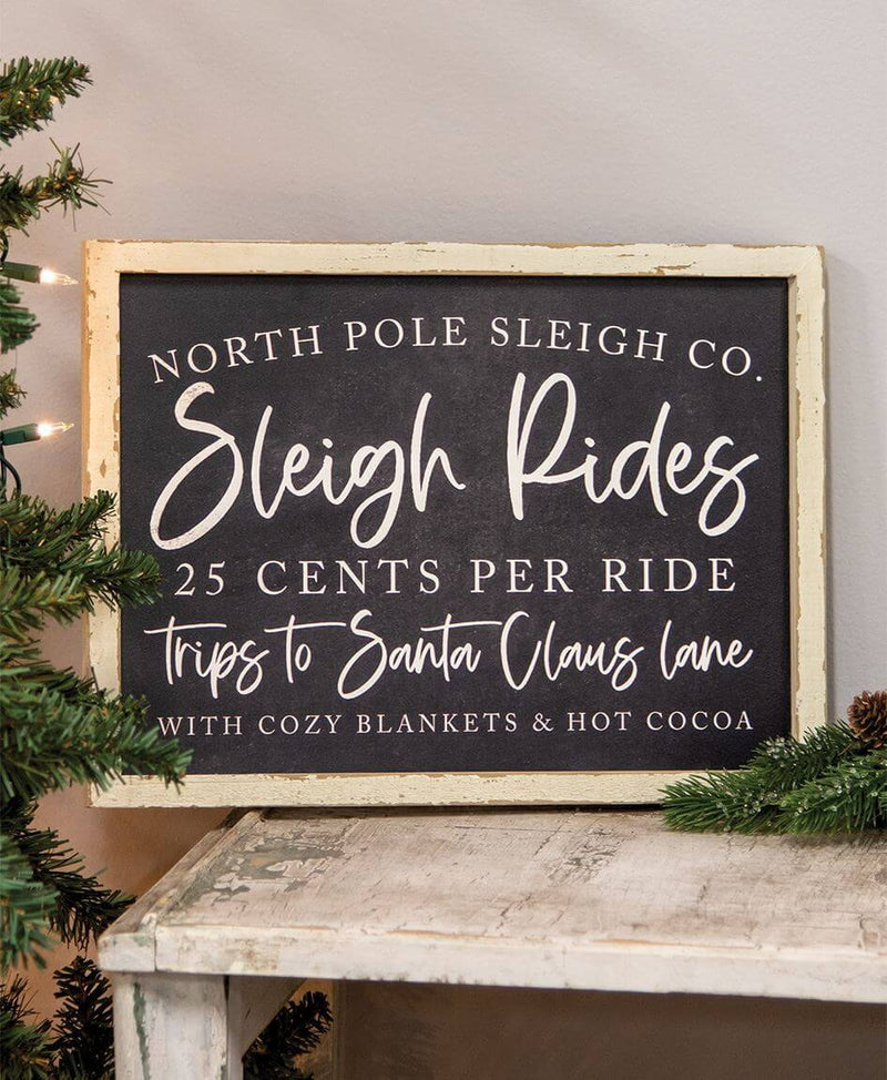 North Pole Sleigh Rides Wooden Sign