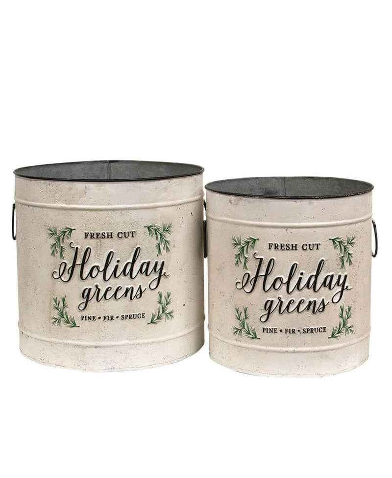 Holiday Greens Distressed Metal Pail