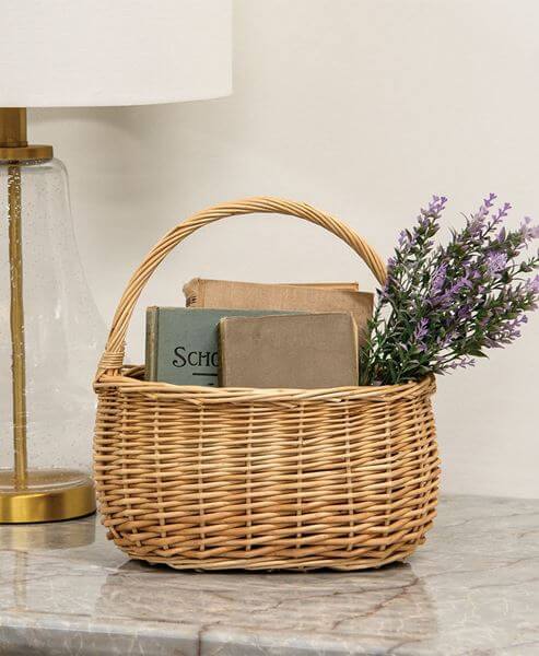 Natural Willow Oval Gathering Basket w/Handle