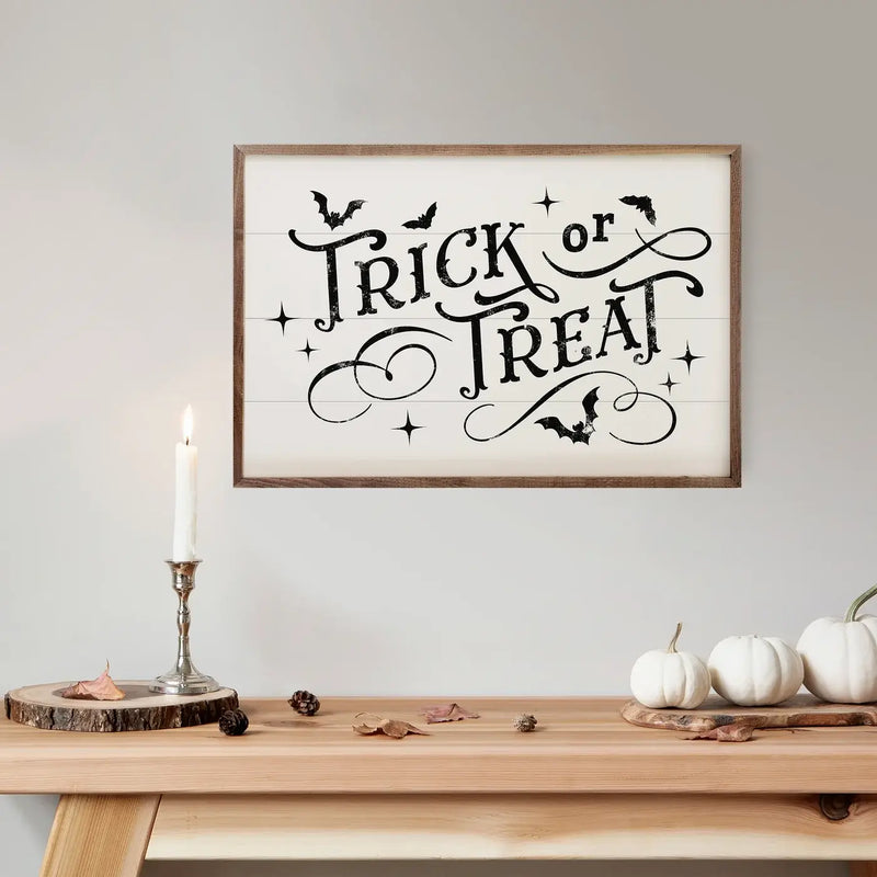 Trick Or Treat Bats And Curls Wood Framed Print