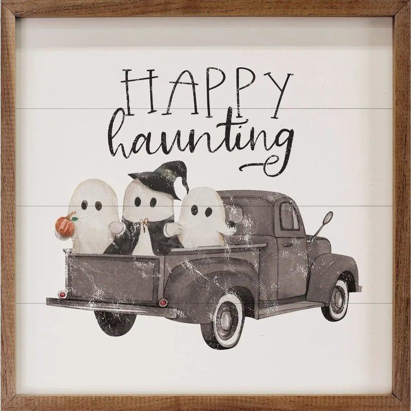 Happy Haunting Ghost Truck Wood Framed Print