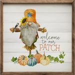 Scarecrow Gnome Welcome To Our Patch Wood Framed Print