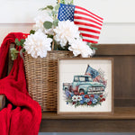 Blue Truck With Flag Wood Framed Print