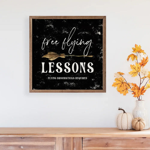 Free Flying Lessons Broomstick Required Wood Framed Print