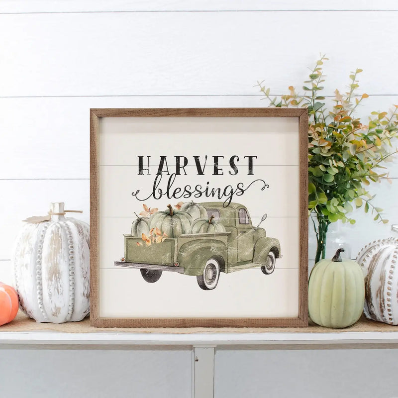 Harvest Blessings Pumpkin Truck Wood Framed Print