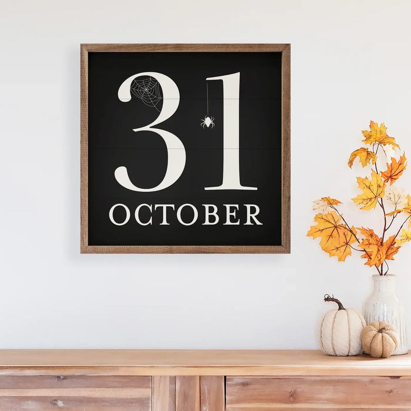 October 31st Spider & Web Wood Framed Print