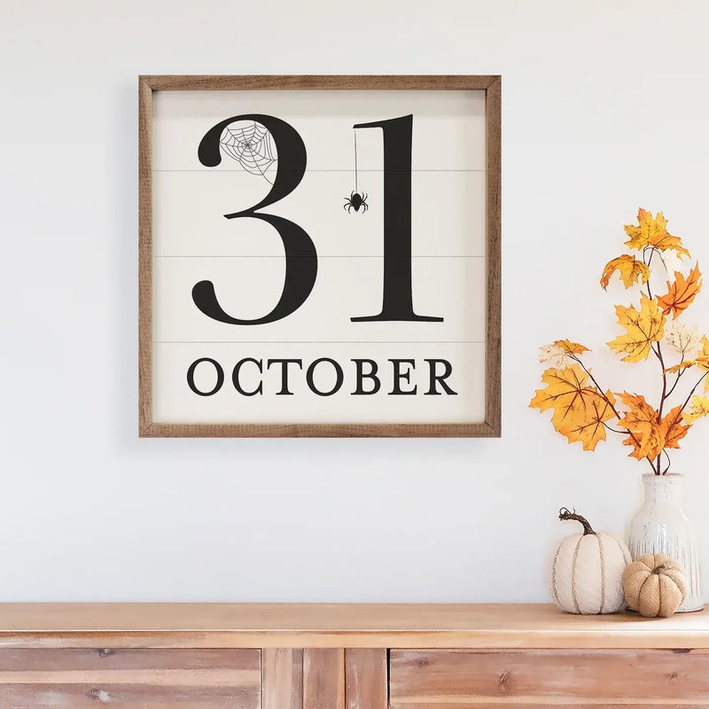 October 31st Spider & Web Wood Framed Print