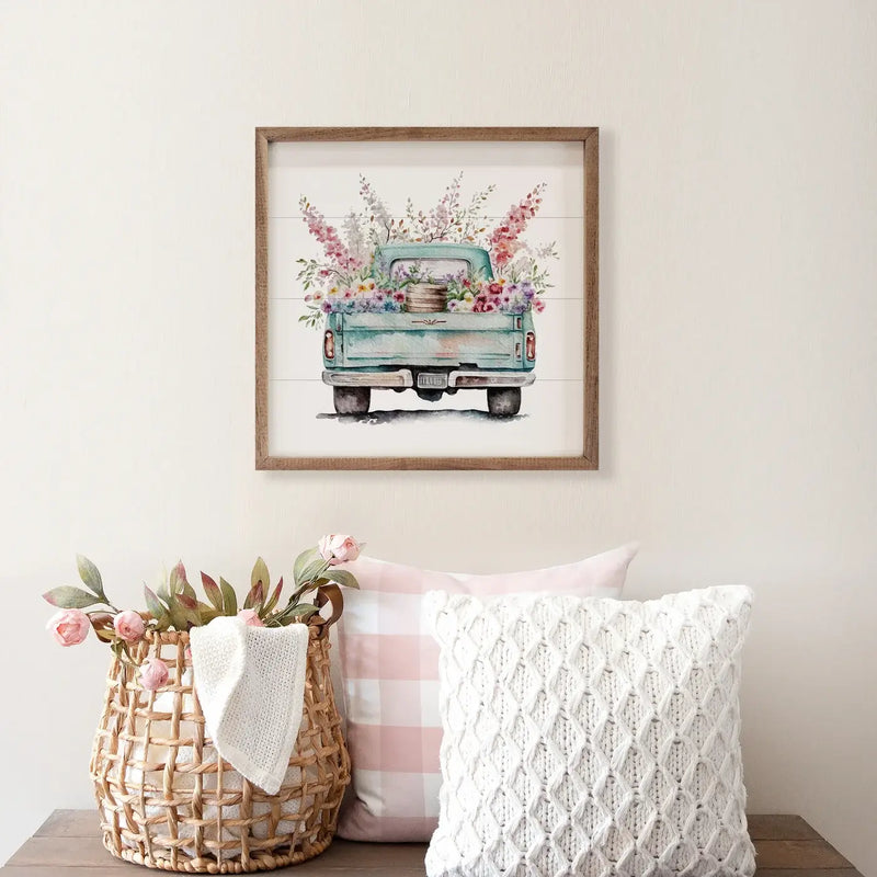 Spring Garden Truck Floral Wood Framed Print