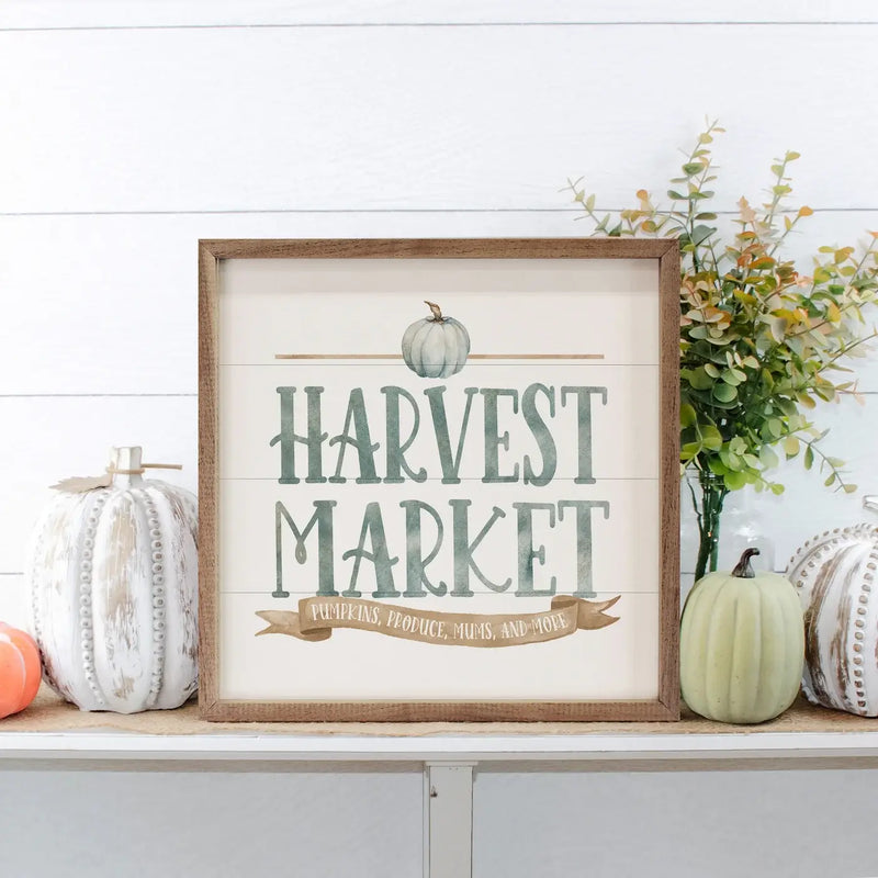 Watercolor Harvest Market Pumpkin Wood Framed Print