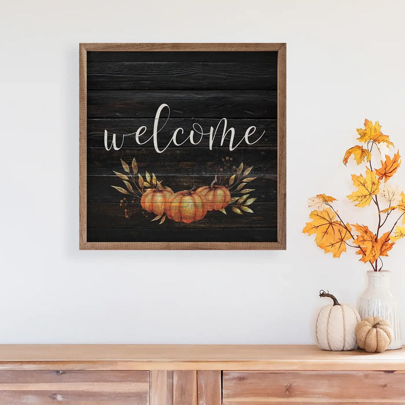 Welcome Pumpkins Wood Framed Print