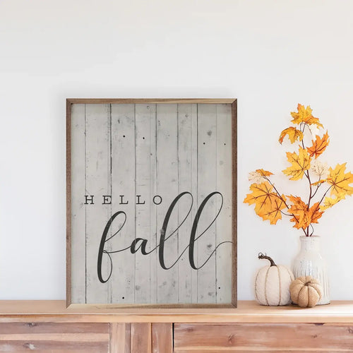 Hello Fall Wide Wood Framed Print
