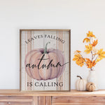 Leaves Falling Autumn Calling Pumpkin Stripe Wood Framed Print