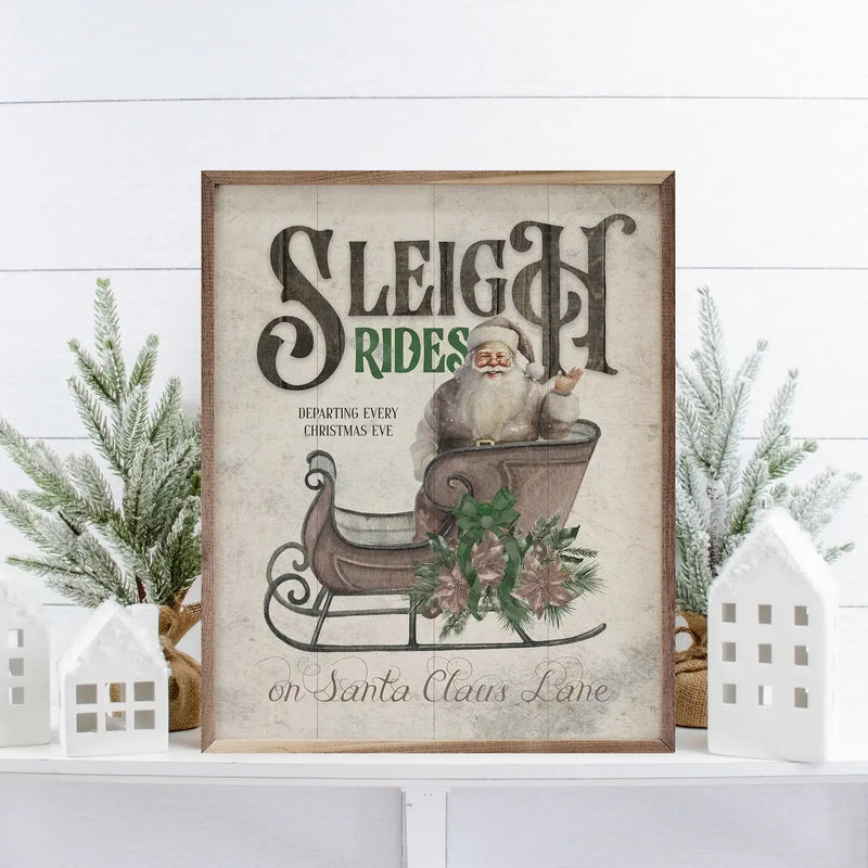 Sleigh Rides Santa Claus Lane Wood Framed Print