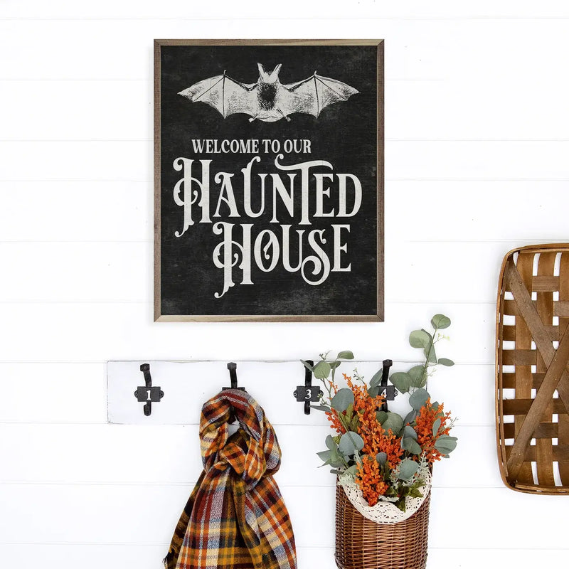 Welcome To Our Haunted House  Wood Framed Print