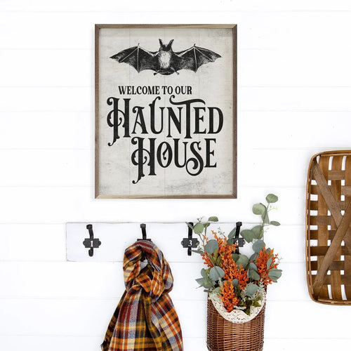 Welcome To Our Haunted House  Wood Framed Print