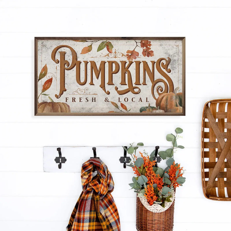 Pumpkins Fresh And Local Leaves Wood Framed Print