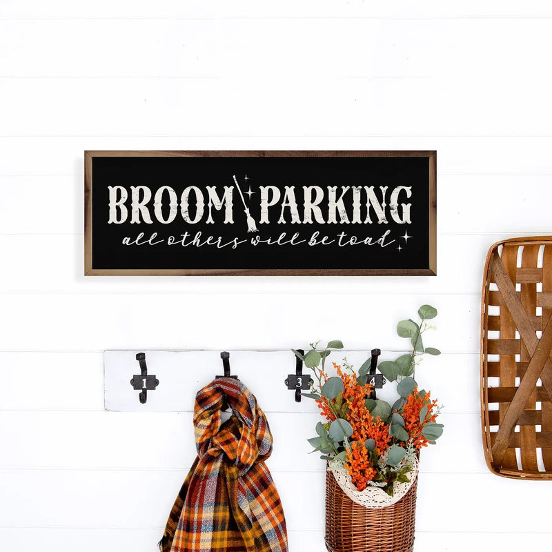 Broom Parking All Others Will Be Toad Wood Framed Print