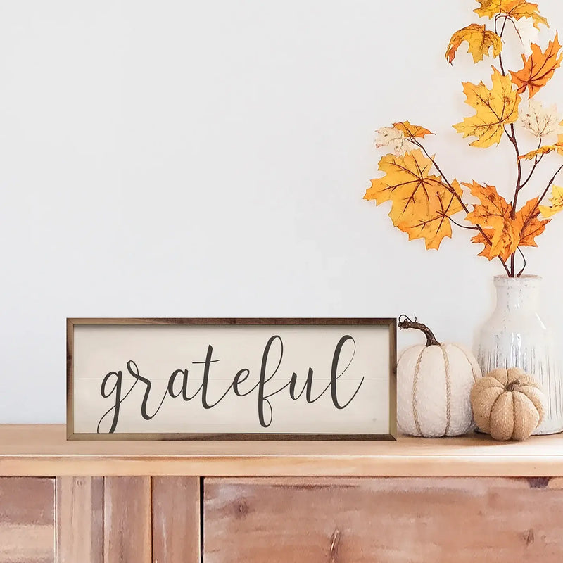 Grateful Script Wood Framed Print