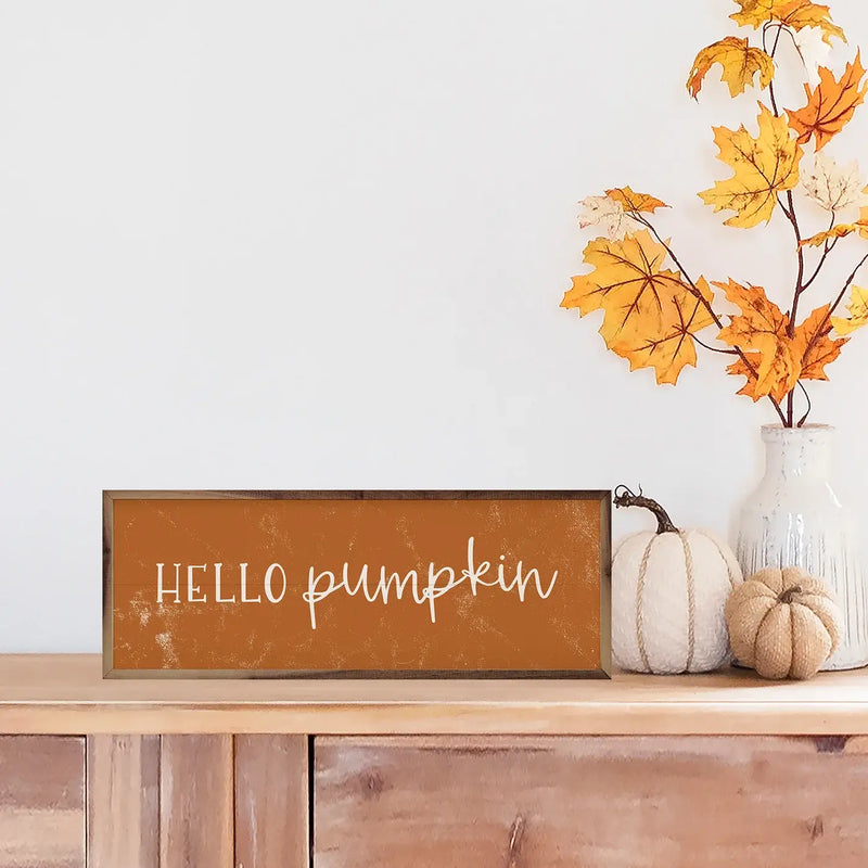 Orange Hello Pumpkin Wood Framed Print