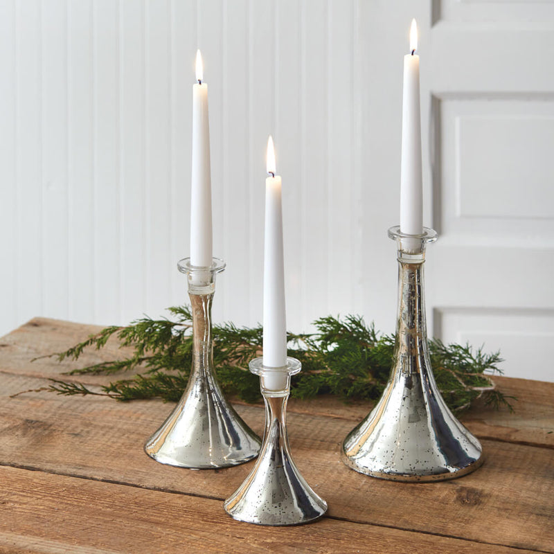 Silver Mercury Glass Taper Candle Holders