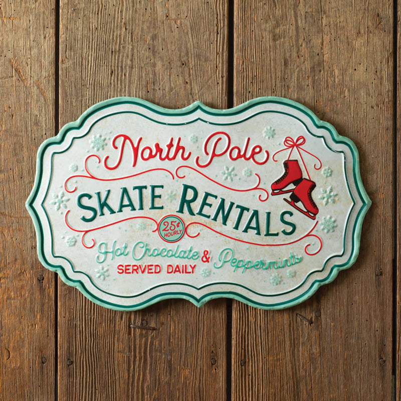 North Pole Skate Rentals Metal Wall Sign