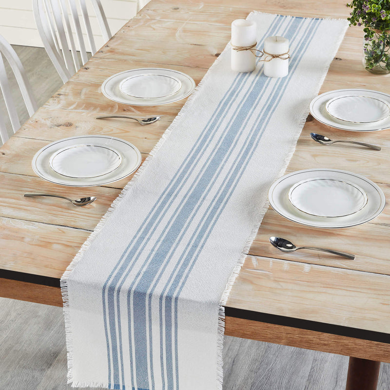 Antique White Stripe Blue Table Runner