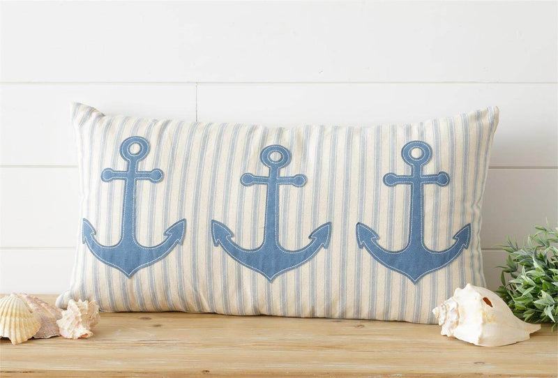 Nautical Blue Anchor Lumbar Pillow