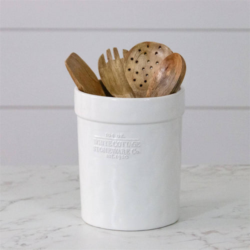 White Cottage Ceramic Utensil Crock
