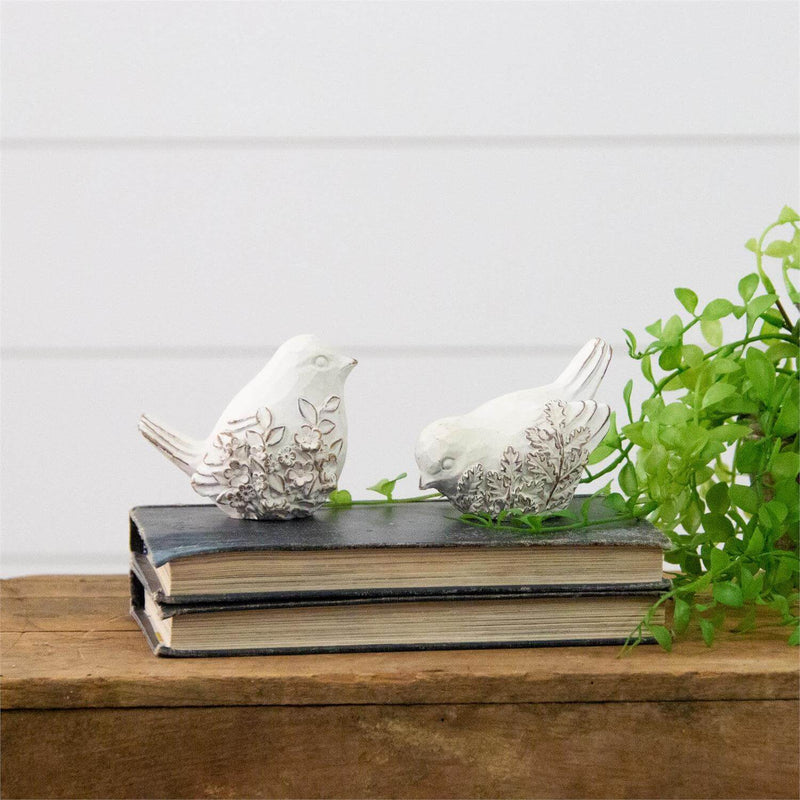 White Embossed Floral Birds