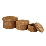 Round Seagrass Lidded Basket Boxes