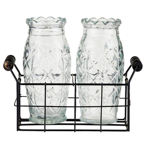 Vintage Style Glass Vases With Caddy