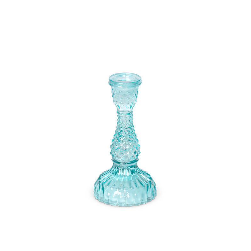 Pressed Glass Turquoise Candle Holder