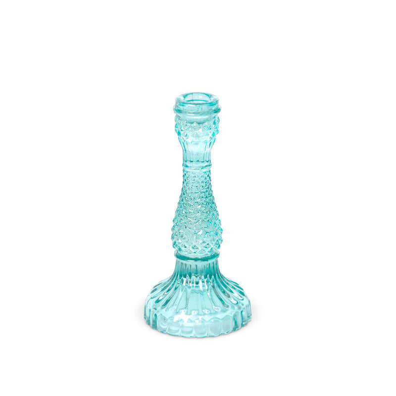 Pressed Glass Turquoise Candle Holder