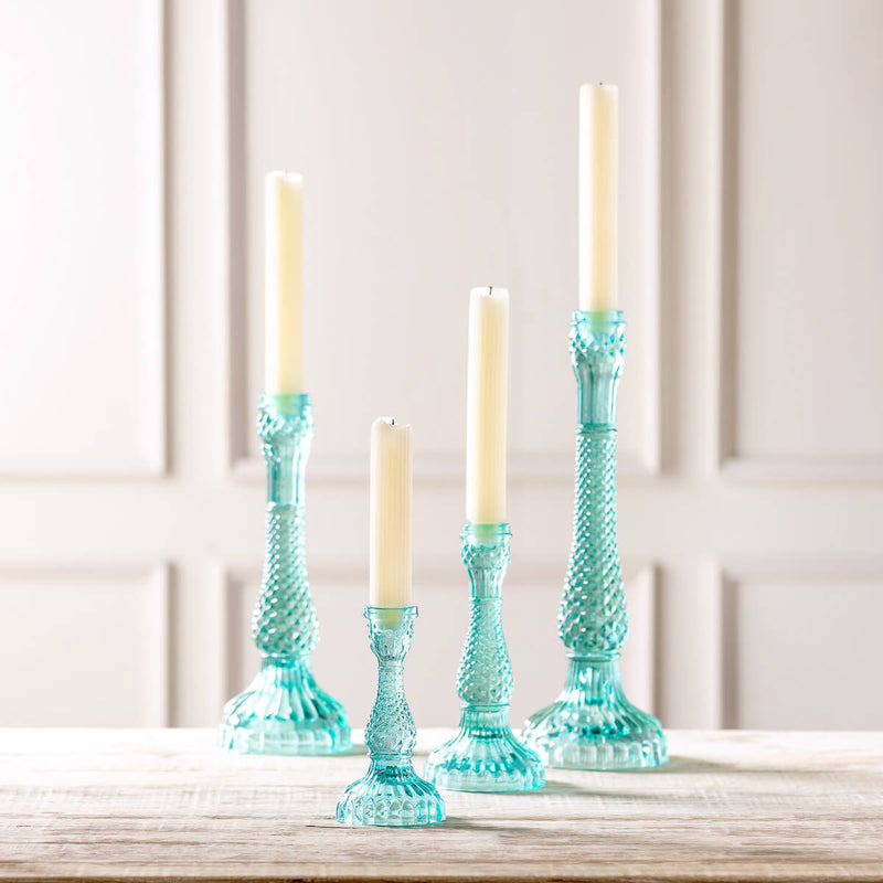 Pressed Glass Turquoise Candle Holder