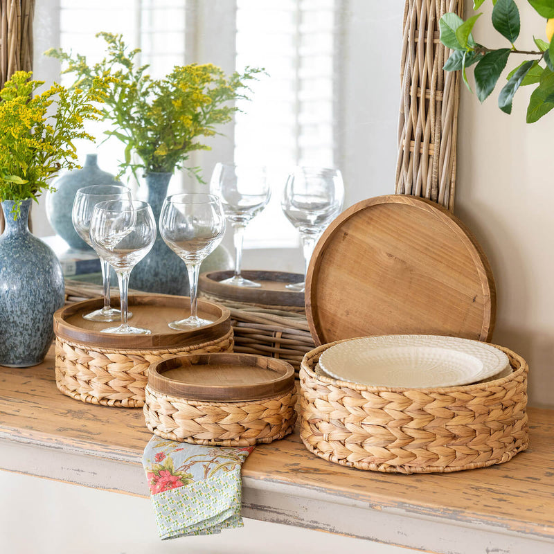 Woven Water Hyacinth Round Storage Baskets