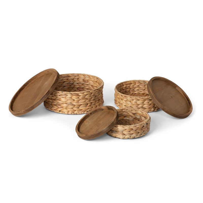 Woven Water Hyacinth Round Storage Baskets