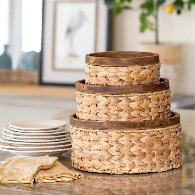 Woven Water Hyacinth Round Storage Baskets