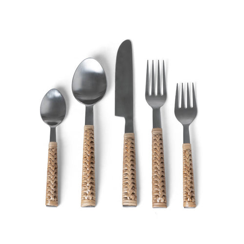 Woven Bamboo Handle Flatware Set