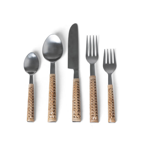 Woven Bamboo Handle Flatware Set