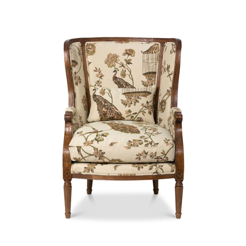 Flourish Pattern Wood Framed Wing Chair