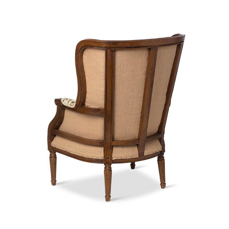 Flourish Pattern Wood Framed Wing Chair