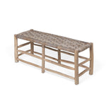 Teak and Rattan Woven Bench