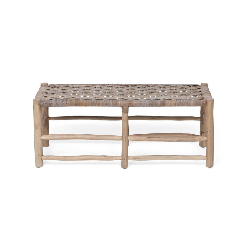 Teak and Rattan Woven Bench