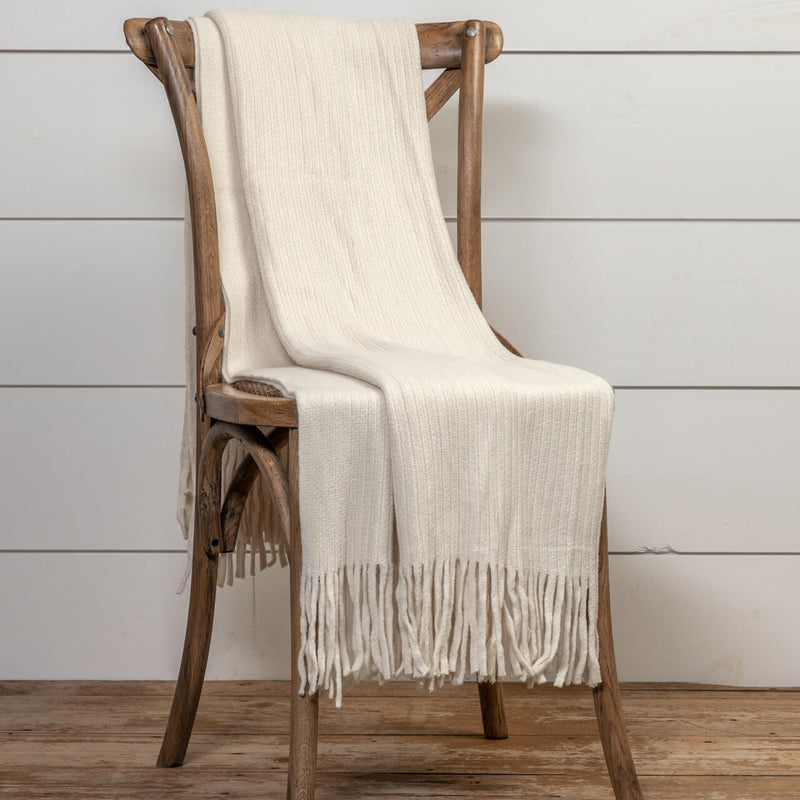 Cream Stripe Knitted Throw Blanket
