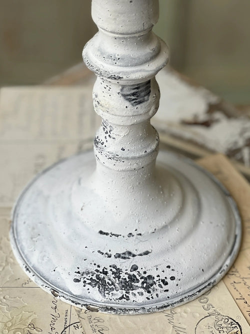 Distressed Cream Metal Candle Holder