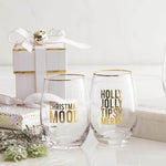 Holiday Gold Stemless Wine Glass