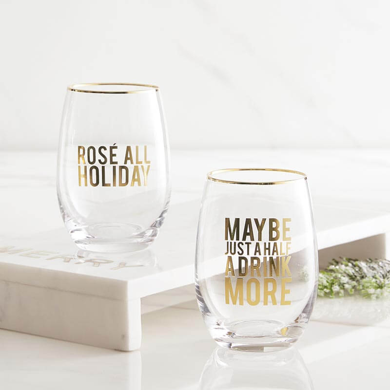 Holiday Gold Stemless Wine Glass