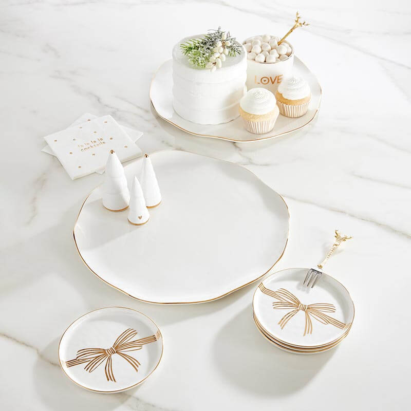 Holiday Gold Rimmed Tray And Appetizer Plates